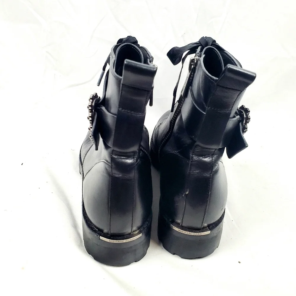 Michael‎ Kors Ryder Black Leather Ankle Boot With Buckle
